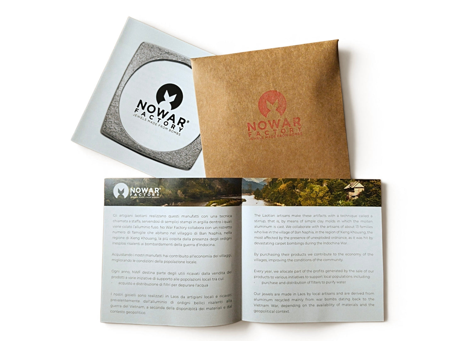 Packaging No War Factory — confezione e brochure