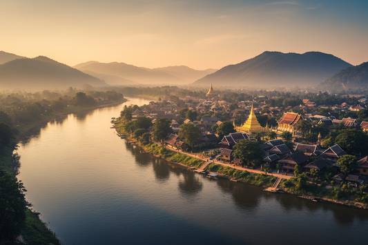 Panorama di Luang Prabang al tramonto con il fiume Mekong – Patrimonio UNESCO Laos