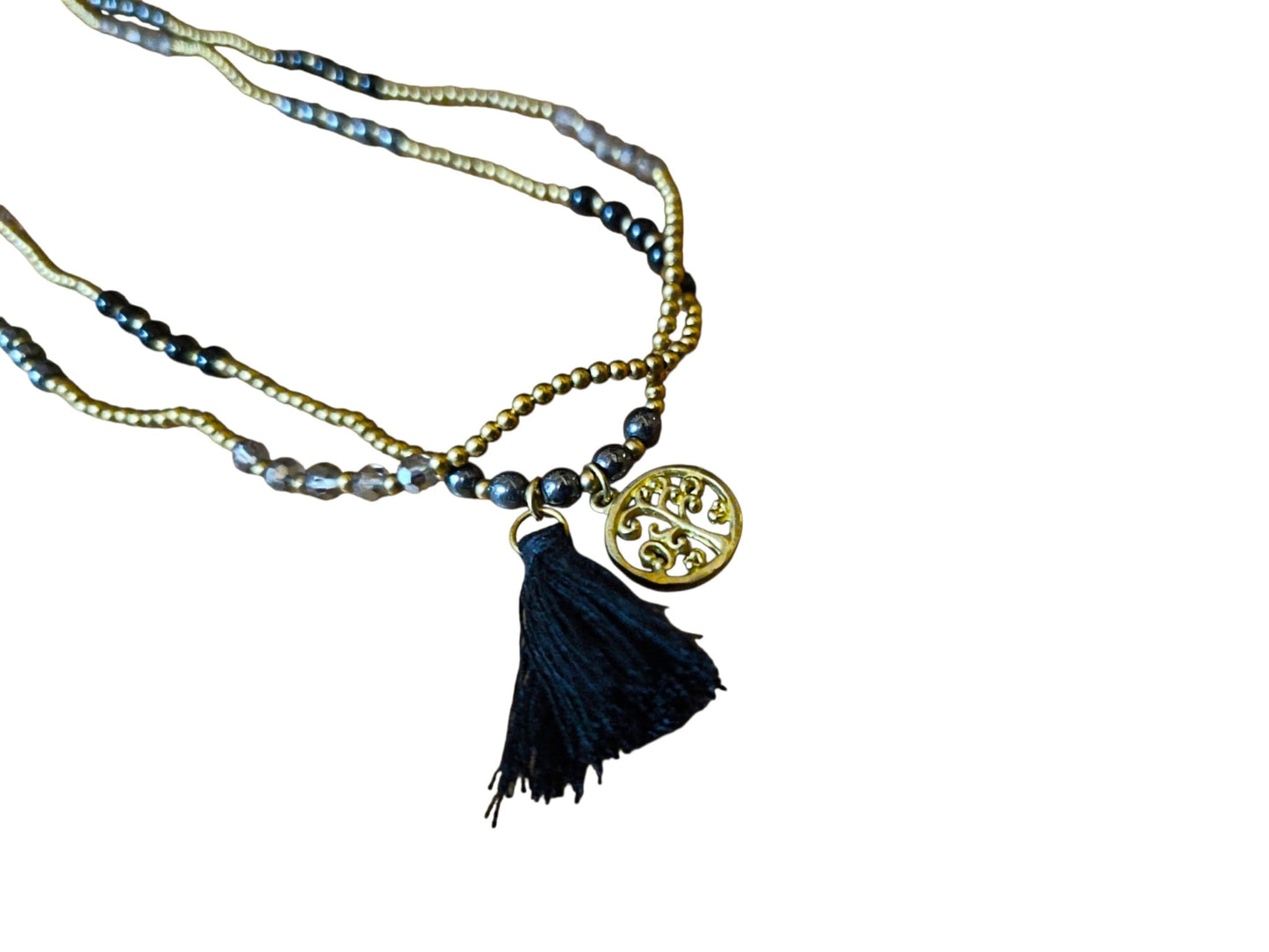 Collana Doppio Filo con Nappa e Pendente — Fatto a Mano in Thailandia