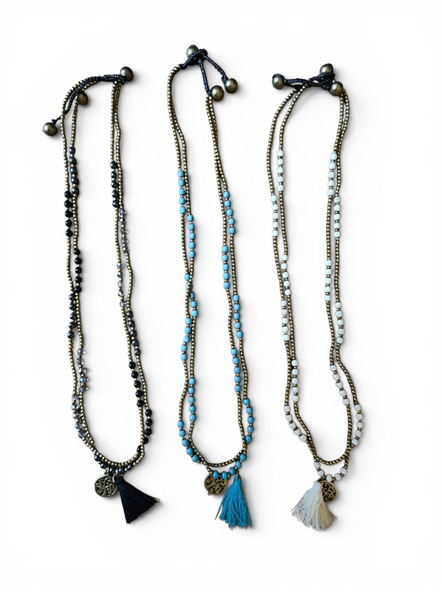 Collana Doppio Filo con Nappa e Pendente — Fatto a Mano in Thailandia