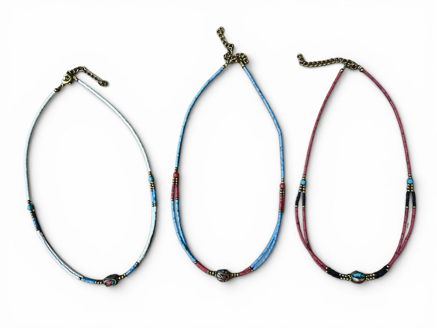 Collana Doppio Filo con Pietra Centrale — Fatto a Mano in Thailandia