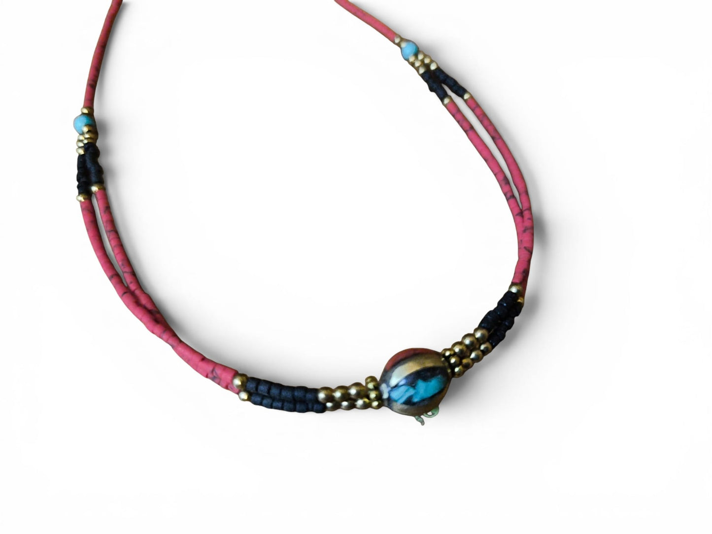 Collana Doppio Filo con Pietra Centrale — Fatto a Mano in Thailandia