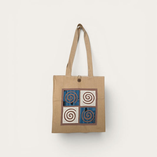Borsa Spirale Laos — cotone naturale con motivo a spirale artigianale
