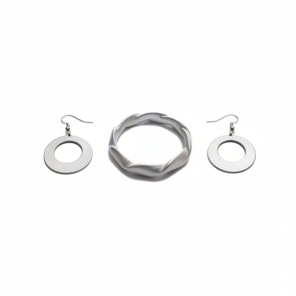 Bundle gioielli artigianali No War Factory – Bracciale a Treccia e Orecchini a Cerchio in alluminio riciclato, fatti a mano in Laos